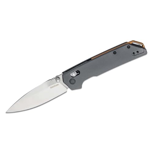 Kershaw Iridium Folding Pocket Knife, 3.4 inch D2 Steel Blade, DuraLock Locking Mechanism, Grey Aluminum Handle, Pocketclip