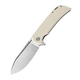 Petrified fish PFB05 Tunny Folding Knife,3.86' 14C28N Steel Satin Blade G10 Handle Folding knife for EDC Camping Outdoor (White Satin)