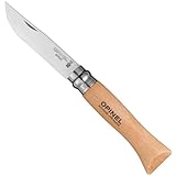 OPINEL No. 06 INOX - Sandvik Stainless Steel Folding Pocket Knife, Beechwood Handle, 2.87 in. Blade, Virobloc Safety Locking Collar, Made in France