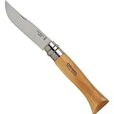 Opinel No. 08 INOX - Sandvik Stainless Steel Folding Pocket Knife, Beechwood Handle, 3.28 in Blade, Virobloc Safety Locking Collar, Made in France
