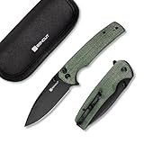 SENCUT Sachse Pocket Knife Folding Knife for EDC, Green Micarta Handle 9Cr18MoV Blade Foldable Knife with Clip, Button Lock Everyday Carry Knife for Men Women Indoor Outdoor Gift S21007-2