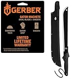 Gerber Gear Gator Machete 25' with Plain Edge Blade and Saw, Gator Grip and Protective Sheath for Gardening, Survival, Hunting, Camping and Bushcraft, Black