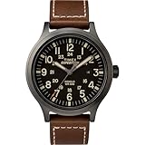 Timex Men's Expedition Scout 43mm Watch – Black Dial & Case with Brown Leather Strap