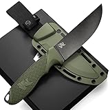 ODENWOLF W-FLAT Full Tang Survival Knife with Sheath - Stylish Tactical Fixed Blade - Made of D2 Steel - Bushcraft and Camping Knife Survival - Perfect EDC Hunting Knife with TPE Handle