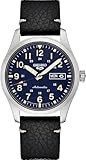 SEIKO SRPG39 Watch for Men - 5 Sports - Automatic with Manual Winding Movement, Blue Dial, Stainless Steel Case, Black Leather Strap, 100m Water Resistant, and Day/Date Display