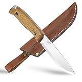 BPSKNIVES HK1 CSH - Handmade Carbon Steel Knife - Fixed Blade Full Tang Hunting Camping Bushcraft Knife With Leather Sheath - Scandinavian Sharpening Camp Knives