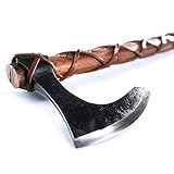 Two-Handed Viking Battle Axe with 1095 Carbon Steel Skegg Bearded Head, Teakwood Shaft with Hand-Engraved Norse Runes – Medieval War | The Skeggøx