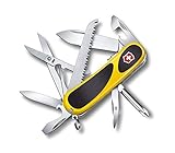 Victorinox Evolution S18 Grip Swiss Army Knife, 15 Functions, Swiss Made Pocket Knife with Large Blade, Screwdriver and Wood Saw - Yellow/Black