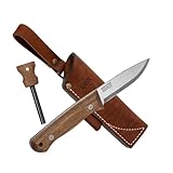BPSKNIVES Bushmate 2.0 Designed by DBK - Bushcraft Knife - Fixed-Blade Carbon Steel Knife with Leather Sheath & Firestarter - Outdoor Full Tang Camping Survival Knives