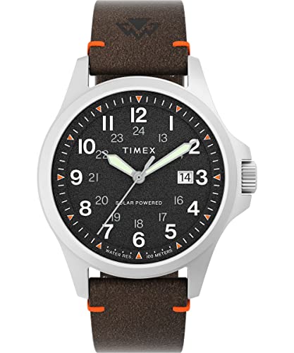 Timex Men's Expedition North Field Solar 41mm Watch - Brown Strap Black Dial Stainless Steel Case