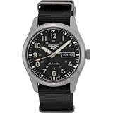SEIKO SRPG37 Watch for Men - 5 Sports - Automatic with Manual Winding Movement, Black Dial, Stainless Steel Case, Black Nylon Strap, 100m Water Resistant, and Day/Date Display