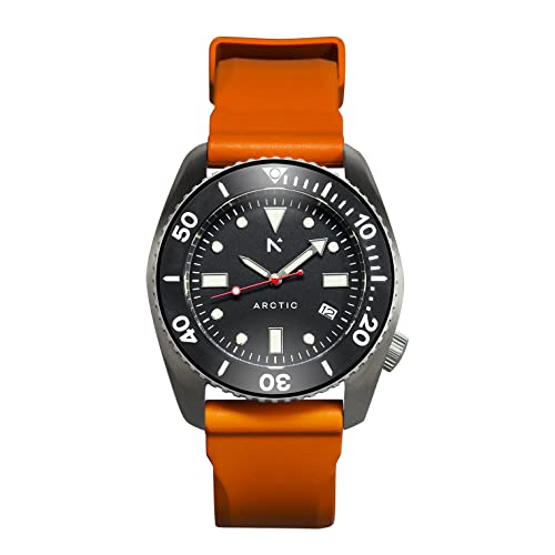 Rotate North Arctic | Men's 500m Dive Watch (43mm) | Automatic | Stainless Steel | Natural Rubber Strap (Flare Orange)