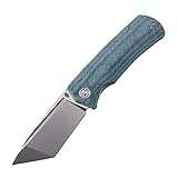 Petrified fish PFP01T Beluga,3.58' K110 Black Stonewashed Blade, 157g Micarta Handle Front Flipper Liner lock Folding knife (Blue Micarta, Stonewashed)