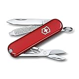 Victorinox Classic SD Swiss Army Knife, Compact, 7 Functions, Swiss Made Pocket Knife with Small Blade, Screwdriver and Key Ring - Style Icon (Red)