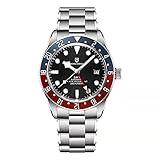 HaiQin Pagani Design Men's GMT Diving Automatic Watches Stainless Steel Band Synthetic Sapphire Mirror 200m Waterproof Dual Time Self Winding Black Bay Watch