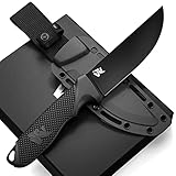 ODENWOLF W-FLAT Full Tang Survival Knife with Sheath - Stylish Tactical Fixed Blade - Made of D2 Steel - Bushcraft and Camping Knife Survival - Perfect EDC Hunting Knife with TPE Handle
