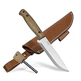 BPSKNIVES Adventurer - Bushcraft Knife - Fixed-Blade Carbon Steel Knife with Leather Sheath and Firestarter - Outdoor Full Tang Knives - Camping Knives - Survival Tactical Camp Knives