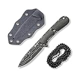 CIVIVI Mini Elementum Fixed Blade Knife with a Kydex Sheath and a Chain for EDC Neck Carry, Small Skeletonized Full Tang Knife with 2.24' Damascus Blade Micarta Handle C23010-DS1