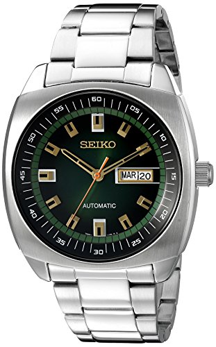 Seiko Analog Display Green Dial Automatic Silver Toned Steel Men's Watch SNKM97