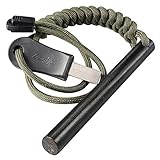 bayite 4 Inch Survival Ferrocerium Drilled Flint Fire Starter, Ferro Rod Kit with Paracord Landyard Handle and Striker, 4'(Long) x 3/8'(Diameter)