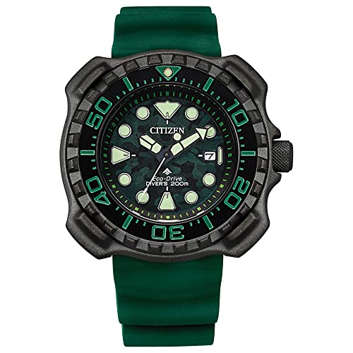 Citizen Men's Promaster Dive Eco-Drive Watch, 3-Hand Date, Polyurethane Strap, ISO Certified, Super Titanium™, Luminous Hands and Markers, One-Way Rotating Bezel, Green