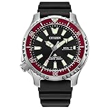 Citizen Men's Promaster Sea Automatic Polyurethane Strap Watch, 3- Hand Date and Date, Rotating Bezel, Anti-reflective Sapphire Crystal, Luminous Hands and Markers, Stainless/Red