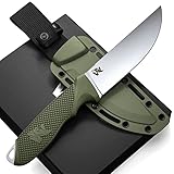 ODENWOLF W-FLAT Full Tang Survival Knife with Sheath - Stylish Tactical Fixed Blade - Made of D2 Steel - Bushcraft and Camping Knife Survival - Perfect EDC Hunting Knife with TPE Handle